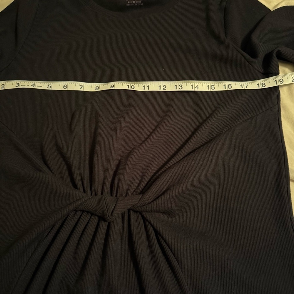 Aerie Women Sz XL Black Ribbed Casual Long Sleeve Twist Front T-Shirt Mini Dress - Picture 8 of 9